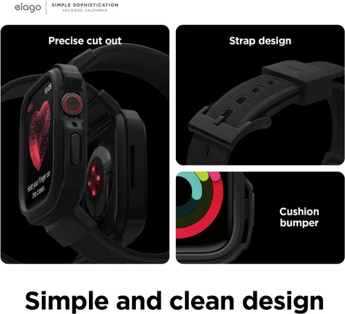 Vista 4 de elago Armor - Funda con correa compatible con Apple Watch 9/8/7, compatible con iWatch de 1.772 pulgadas, 1.614 pulgadas, protección completa