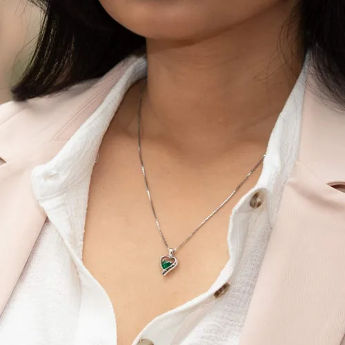 Vista 5 de Peora Sterling Silver Heart in Heart Solitaire Pendant Necklace for Women in Various Gemstones, Heart Shape 6mm, with 18 inch Italian Chain