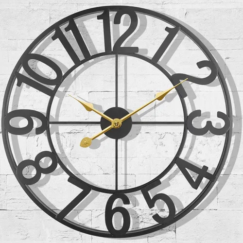 Vista 15 de Reloj de pared grande para exteriores, silencioso sin tictac, funciona con pilas, reloj de pared de metal moderno negro para patio, porche, área