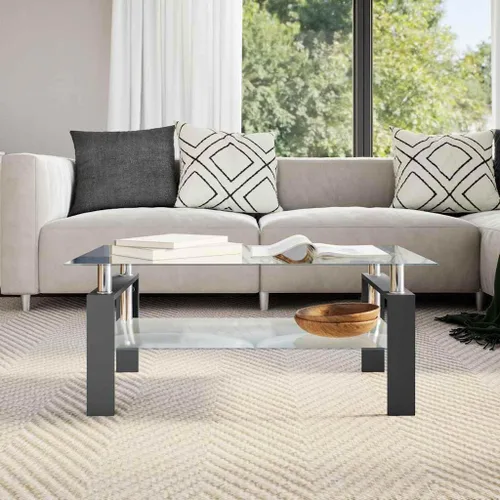 Vista 4 de Mesas de Centro para sala Juego de mesa de comedor negro y transparente de 37.4 x 21.7 x 15.7 pulgadas, vidrio templado, adecuado para dormitorios