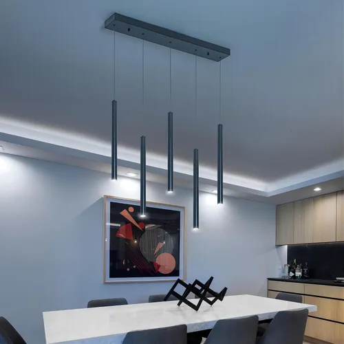 Vista 3 de Lámpara colgante, 5-Light Cluster, Moderno, Techo, Isla de cocina, Negro, LED regulable, 1500 lúmenes, 6000K