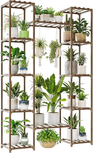 Vista 14 de Bamworld Soporte para plantas para interiores y exteriores, estante grande de metal de 11 niveles para plantas, soportes de flores de varios Negro