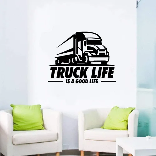 Vista 3 de Truck Life Is A Good Life - Calcomanía de vinilo para pared con texto en inglés "Truck Life Is A Good Life", diseño decorativo de pared