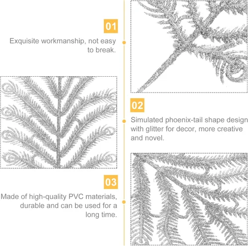 Vista 8 de GANAZONO Púas artificiales para árbol de Navidad, 6 piezas de cola plateada, cola de fénix única para manualidades decorativas