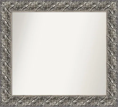Vista 56 de Amanti Art Espejo de baño plateado para sobre fregadero, 26 x 26 pulgadas, espejo cuadrado de níquel pulido, marco de madera tradicional mediano, se