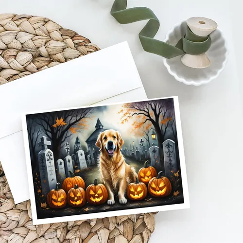 Vista 2 de Caroline's Treasures DAC2042GCA7P Golden Retriever - Tarjetas de felicitación y sobres de Halloween espeluznantes, paquete de 8 tarjetas en blanco