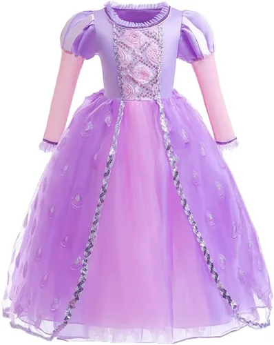 Vista 49 de Disfraz de princesa Sofía Rapunzel para niñas, disfraz de Halloween, Navidad, cumpleaños, fiesta con accesorios