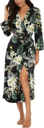 Vista 63 de VINTATRE Bata tipo kimono para mujer, bata larga de punto, ligera, suave, ropa de dormir con cuello en V, casual, ropa de descanso para mujer Verde