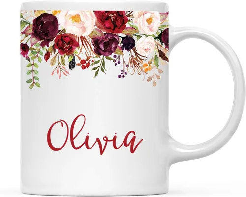 Vista 26 de Andaz Press Taza de té de cerámica para el día de la madre, regalo de 9.5 fl oz, otoño, marsala, flores burdeos, rosas, flores, tía, 1 paquete