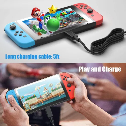 Vista 5 de Cargador para Nintendo Switch, adaptador USB C compatible con Nintendo SwitchSwitch LiteSwitch OLEDSwitch Dock, cargador de viaje rápido con cable