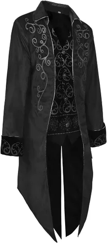 Vista 2 de Oiefeen Esmoquin medieval steampunk, disfraz de rendimiento, ropa de hombre de Halloween, chaqueta gótica