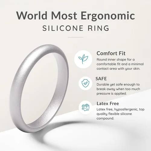Vista 5 de ThunderFit - Anillos de silicona para mujer, delgados, apilables, complemento, alianzas de boda de silicona, 332 pulgadas (2.5 mm) de ancho y 564