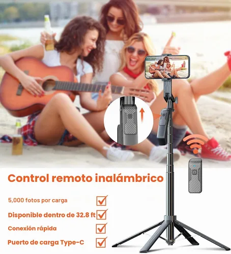Vista 6 de Trípode para teléfono Selfie Stick - Soporte para teléfono celular de 71 pulgadas de alto con control remoto inalámbrico desmontable y 2 luces LED