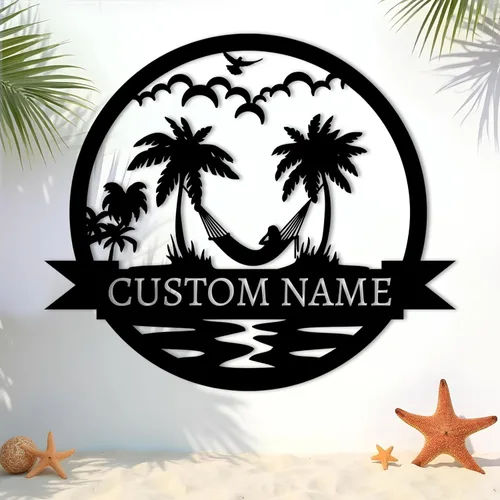Vista 15 de Letreros de faro de metal personalizados Arte de pared de cabina al aire libre personalizado para playa costera Letrero de apellido Regalo
