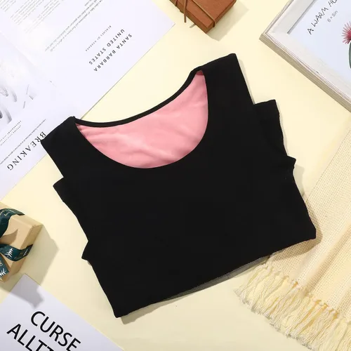 Vista 6 de Sintege Camiseta térmica sin mangas para mujer, con forro polar, camiseta interior para mujer, mezcla de algodón, chaleco de capa base cálida