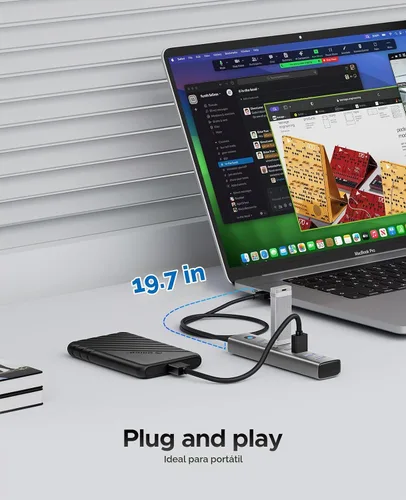 Vista 5 de ORICO 7 puertos USB 3.0 Hub, divisor USBA con cable de 1.64 pies