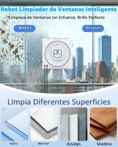 Vista 3 de Robot de limpieza de ventanas, limpiador automático de ventanas de 8000Pa con planificación inteligente de ruta, anticaídas de 15 etapas para vidrio