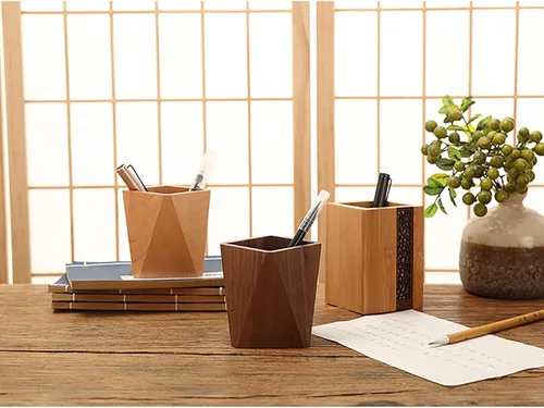 Vista 7 de Portalápices de madera para oficina en casa, caja de almacenamiento de escritorio, organizador de accesorios (negro-diamante)