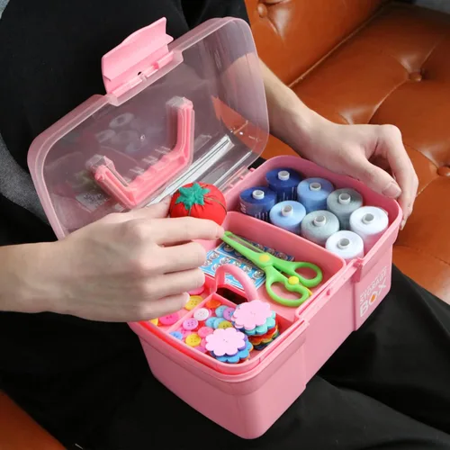 Vista 7 de TERGOO Caja organizadora multiusos de 11 pulgadas con bandeja extraíble, organizador portátil de manualidades pequeño con asa, caja de herramientas