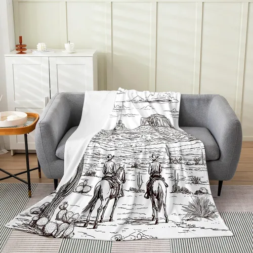 Vista 6 de Erosebridal Manta de vaquero occidental de 40 x 50 pulgadas, diseño del desierto americano del salvaje oeste americano, ilustración dibujada a mano