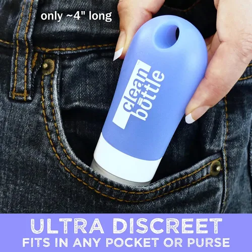 Vista 4 de Bidé de viaje CleanButtle, tu bidé portátil ultra discreto sobre la marcha, CleanButtle limpia tu trasero (azul transparente)