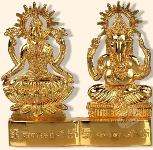 Vista 8 de IS4A Lakshmi Ganesh - Estatua de ídolo energizada chapada en oro, para boda, festival, aniversario, Diwali Puja, regalo espiritual de 4 pulgadas