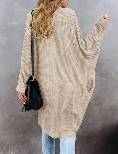 Vista 3 de ZESICA Women's 2024 Fall Casual Waffle Knit Solid Color Long Batwing Sleeve Oversized Open Front Sweater Cardigan Coat