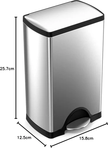 Vista 8 de Simplehuman - Cubo de basura rectangular para cocina de 38 litros / 10 galones, con pedal, de acero inoxidable cepillado