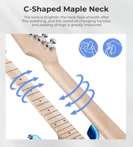 Vista 5 de Guitarra eléctrica para niños Vangoa de 30 pulgadas, kit para principiantes para jóvenes músicos con amplificador, bolsa, correa, cuerdas Azul