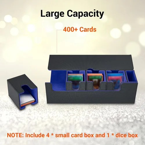 Vista 3 de Caja de cartas para MTG, 5 en 1 Commander, caja de almacenamiento de tarjetas TCG con bandeja de dados con capacidad para más de 400 tarjetas sin