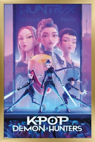 Vista 15 de Netflix KPop Demon Hunters (2025) - Póster de pared de una hoja, 22.4 pulgadas de largo x 14.7 pulgadas de ancho, versión enmarcada de madera