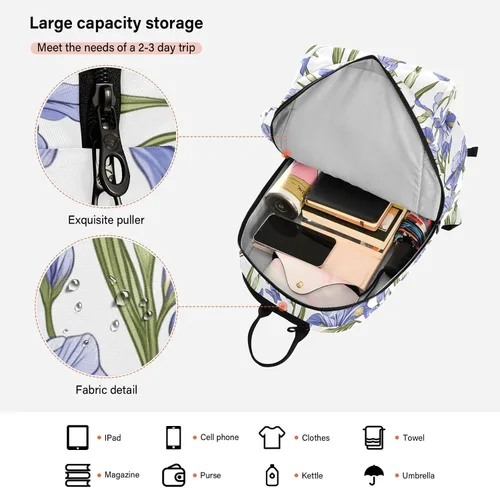 Vista 6 de Tennis and Badminton Bag Large Storage Iris Flowers 3 Rackets Badminton Racket Bag for Teen Boys Girls Men Women bolsos para raquetas