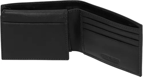 Vista 3 de Steve Madden Cartera delgada de cuero para hombre con bolsillos abatibles adjuntos de capacidad adicional Negro (guante)