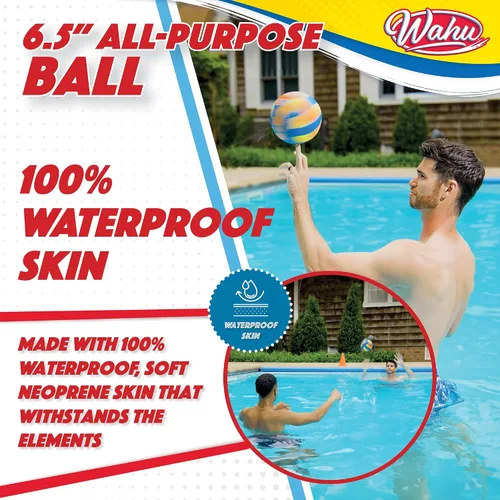 Vista 5 de Wahu 100% Waterproof All-Purpose Pool Ball for Beach Volleyball, Soccer, and More, 6.5" Round Water Ball for Beach and Pool Sports