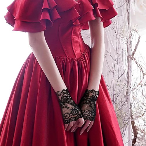 Vista 6 de obmwang 2 pares de guantes de encaje para mujer, guantes florales sin dedos, guantes de graduación para boda, fiesta, accesorios de disfraces