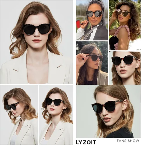 Vista 4 de LYZOIT Gafas de sol redondas para mujer, de moda, vintage, con caras pequeñas, lindas y modernas, para adolescentes y niñas, con parte superior plana