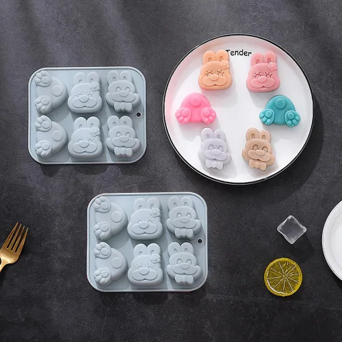 Vista 3 de Paquete de 2 moldes de silicona de animales lindos, 6 cavidades 3D de elefante, mariposa, mariquita, moldes para hornear pasteles, elegantes moldes