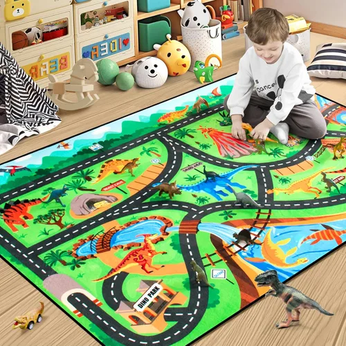 Vista 11 de Alfombra para niños, alfombra de carretera para niños con sistema combinado de tráfico urbano, alfombra de coche y alfombra de juego de aeropuerto
