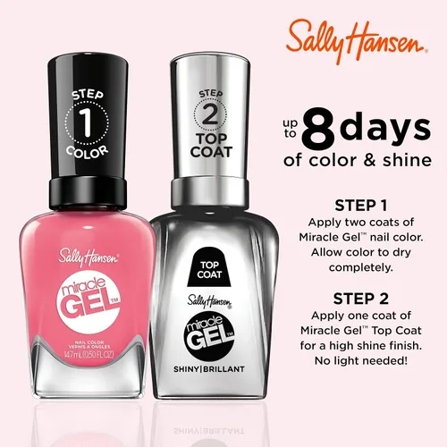 Vista 5 de Sally Hansen Miracle Gel™, Rain-Glow, fórmula similar a gel, no necesita lámpara UV, esmalte de uñas rosa