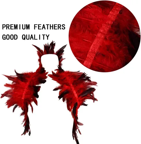 Vista 3 de BBOHSS Arnés de plumas para mujer, chal punk, victoriano, real, natural, de plumas, chal de carnaval, disfraz de baile gótico