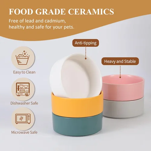 Vista 4 de Cuenco elevado de cerámica para gatos - Cuenco de comida para gatos con soporte de bambú - Plato elevado de comida para perros para cachorros - Verde