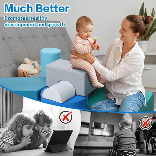 Vista 8 de Bloques de espuma de juguetes de escalada para niños: 6 bloques de escalada de espuma de cuero sintético para niños pequeños - Juego suave
