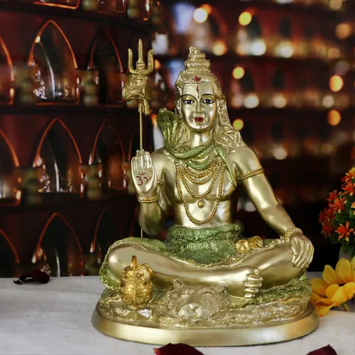 Vista 3 de alikiki Estatua hindú Dios Señor Shiva – Figura de ídolo indio Shiva Murti Casa Oficina Templo Mandir Diwali Pooja Artículos Yoga Meditación Sala