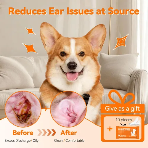 Vista 6 de PUAINTA Gotas para los oídos para perros con dediles, limpiador natural de oídos para perros y tratamiento de infecciones, solución de limpieza