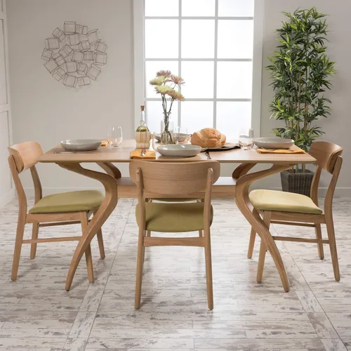 Vista 2 de Christopher Knight Home Lucious - Juego de comedor rectangular de patas curvas, juego de 5 piezas, roble natural / té verde