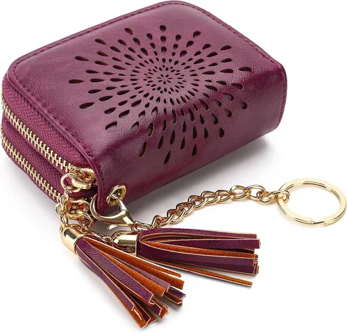 Vista 25 de APHISON RFID - Porta tarjeta de crédito con llavero, cartera pequeña con cremallera para mujer, Moderno