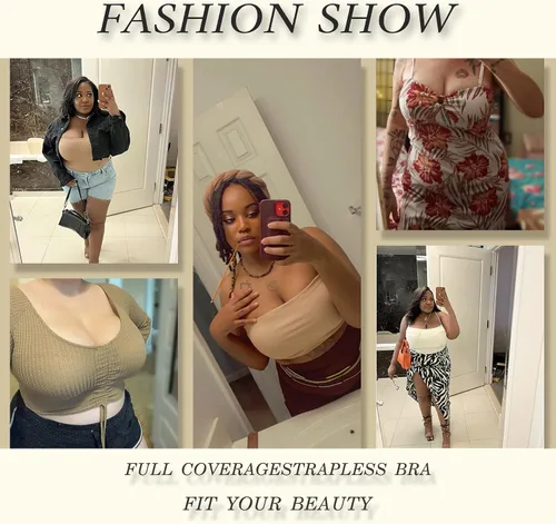Vista 3 de HACI Sujetador sin tirantes para mujer Cobertura de figura completa Contour Underwire Plus Size Red Carpet
