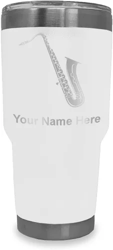 Vista 24 de LaserGram Vaso aislado al vacío de 20 onzas, saxofón, grabado personalizado incluido (negro)