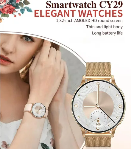 Vista 2 de Reloj inteligente para mujer, pantalla AMOLED Ultra-HD de 1.32 pulgadas, (responder/hacer llamadas) con asistente de voz NFC/AI, compatible