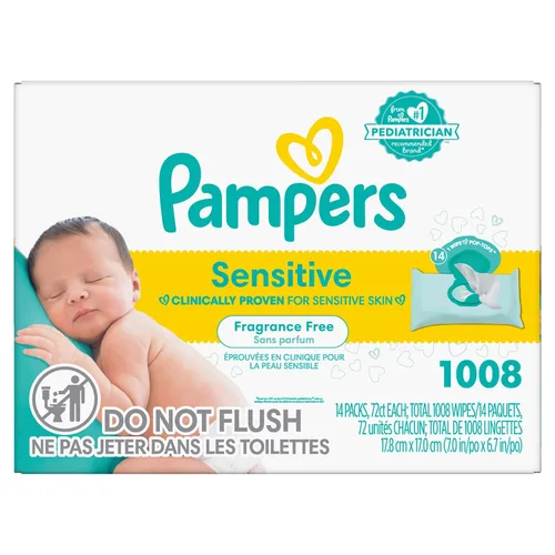 Vista 3 de Pampers Toallitas sensibles, 18 unidades/bolsa. Paquete de 6 bolsas.
